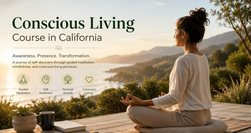 Woman practicing meditation on the California coast for conscious living and personal growth